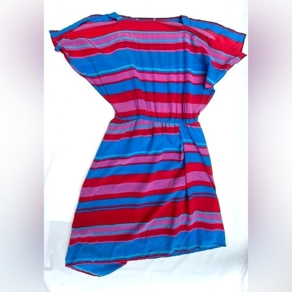 SILK striped red pink  blue asymmetric dress size small - Picture 5 of 11